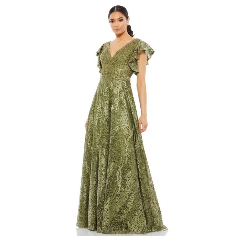 Mac Duggal 20310 Olive Green Embroidered Flutter Sleeve V Neck Gown 14 NEW $798 - Picture 14 of 14